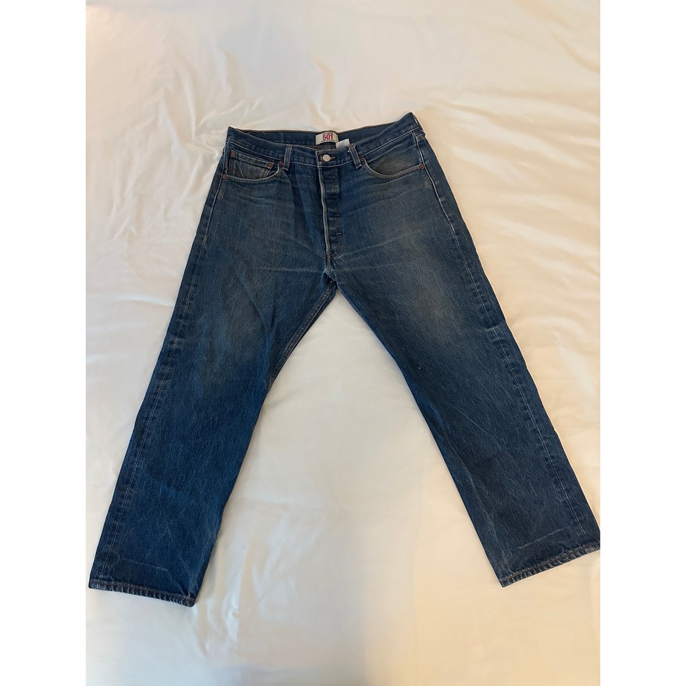 Levis 501 Original Straight Leg Blue Denim Jeans Mens W40 L32 Medium Wash‎